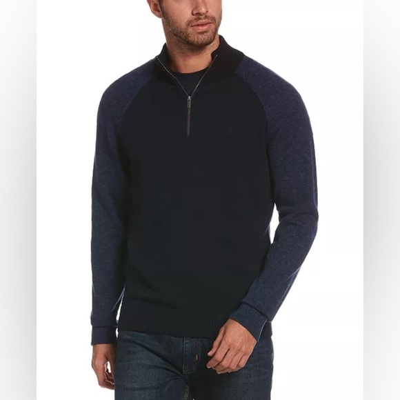 Original Penguin by Munsingwear Men's Navy Colorblocked 1/4 Zip Sweater size S - Picture 1 of 9
